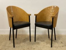 A pair of vintage bentwood chairs in the manner of Phillipe Starke, with black vinyl upholstered