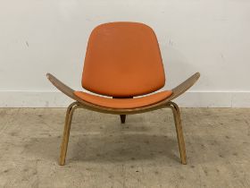 After Hans Wegner, a reproduction 'Shell' chair, of bent plywood construction, raised on three