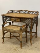 A vintage bamboo and rattan dressing table, fitted with a drawer (H88cm, W100cm, D60cm.) together