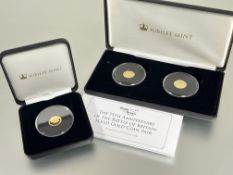 A set of two 1g 9ct gold Triston de Cunhg proof crowns boxed and a 1g 9ct gold Elizabeth II proof