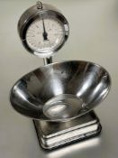 A set of cooks Salter polished stainless steel baking scales with circular dial and oval removable