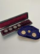 A pair of gilt metal engrave studs and another and a set of four Sheffield silver Art Nouveau