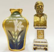 A Bohemian Turn-Teplitz 'Amphora' vase decorated with flowers in raised gilt/enamels (marked
