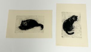 C.D, A pair black cat engravings, unframed, initialled bottom right. (17cmx12cm 12cmx18cm) (2)
