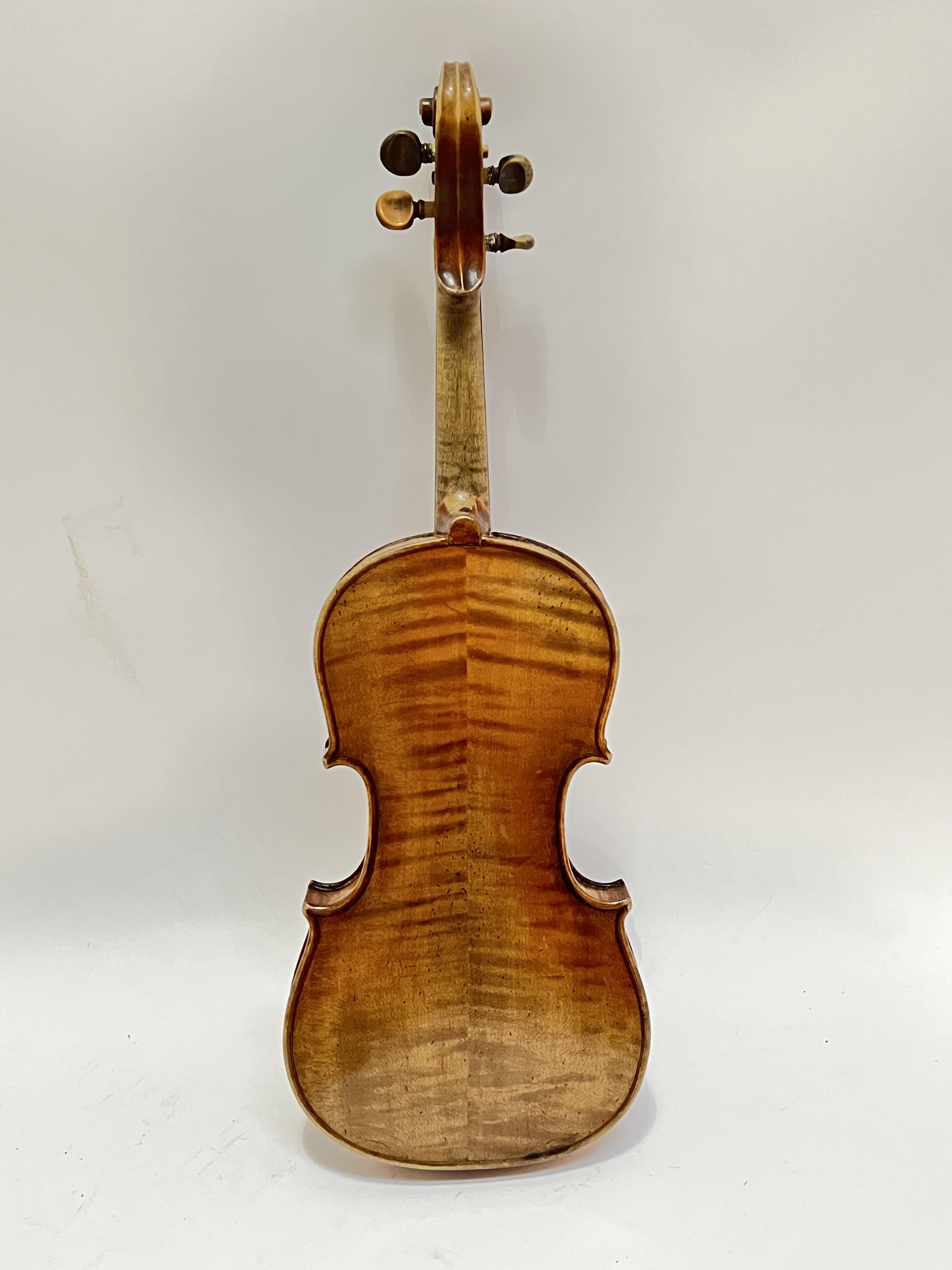 A vintage 3/4 size satinwood violin of two-piece back construction, together with a case - Image 3 of 3