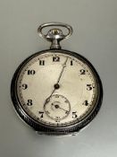 A late 19thc continental 830 standard white metal open face pocket watch with silver turned dial and