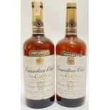 Two 1.13 litre bottles of Canadian Club whisky (1972, 1978 tax labels)