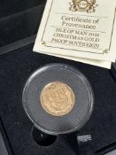 A Isle of man proof 2021 Christmas gold sovereign number 36 of 195 complete with box and certificate