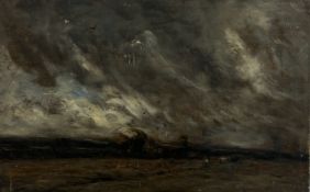 Signed indistinctly, A Stormy Landscape Scene, oil on canvas, signed bottom right, unframed. (