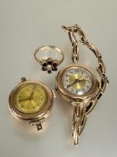 A 9ct gold vintage lady's wristwatch with 14ct gold expanding bracelet, a vintage lady's 9ct gold