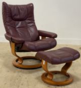 Ekornes, a Stressless maroon leather upholstered reclining and revolving chair (H100cm) together