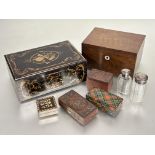 A Edwardian poker work box decorated with lute and French horn design and plain interior H x 10cm