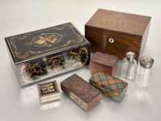A Edwardian poker work box decorated with lute and French horn design and plain interior H x 10cm