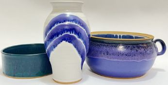 A group of brightly glazed American studio ceramics comprising two bowls (largest h- 13cm, w-