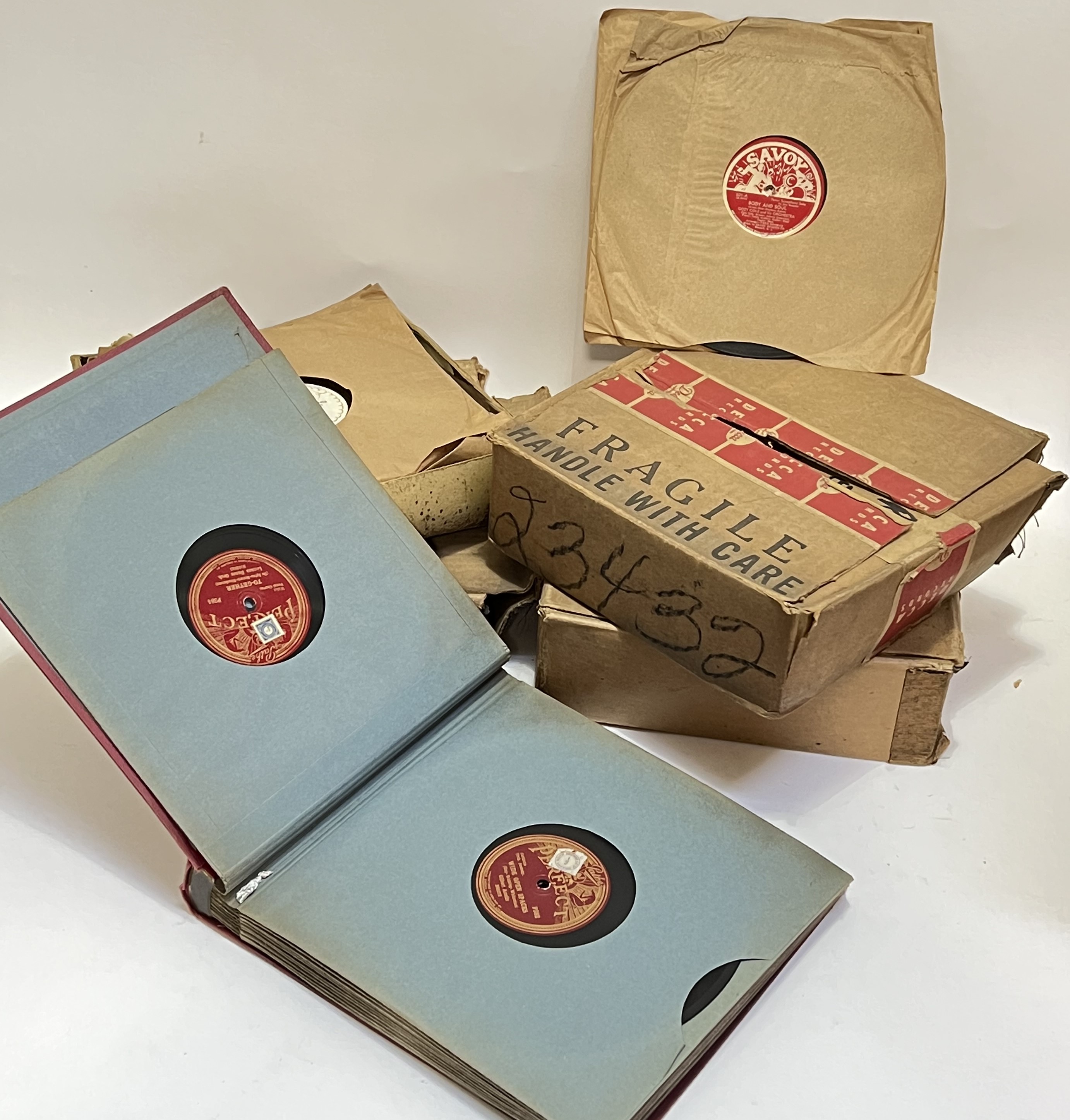 A selection of rare vintage shellac 78rpm records comprising three boxes of mostly unused Savoy