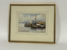 James McMaster (Scottish 1856-1913), Boat docked at port, watercolour, signed bottom left,