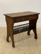 An early 20th century pokerwork side table, with rectangular top above frieze drawer and under