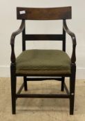 A Scottish Georgian laburnum wood elbow chair, late 18 / early 19th century, with curved crest