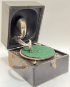 A vintage portable record player with "Crescendo" Junior Sound Box and accessories/needles etc...(h-