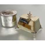 A Edwardian Elkington & Co oval tea caddy the hinged top with leaf design and beaded border engraved