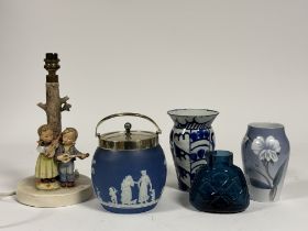 A collection of various decorative items comprising, a Wedgwood Jasperware royal blue ice bucket/