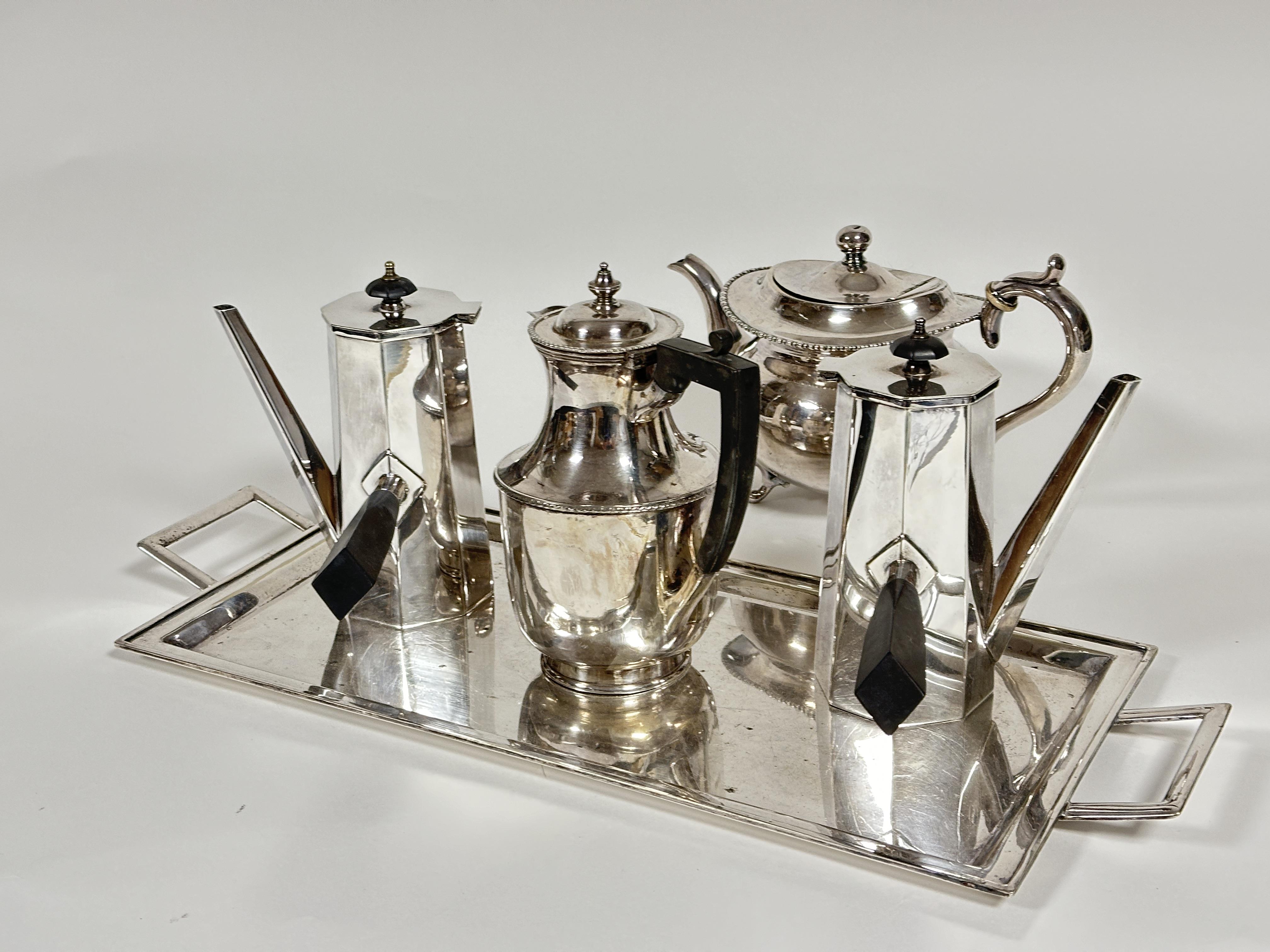 A Art Deco Epns stylish three piece coffee and chocolate service comprising rectangular square two
