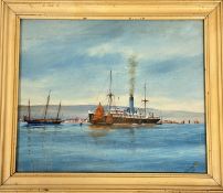 D Robertson, SS Sarpendon Blue Funnel Line of the coast of Chinese Straights, watercolour, signed