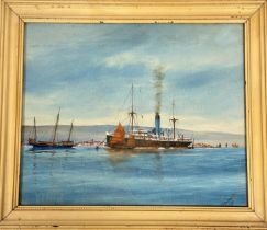 D Robertson, SS Sarpendon Blue Funnel Line of the coast of Chinese Straights, watercolour, signed