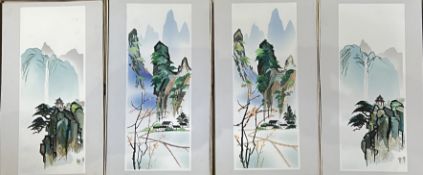 Four boxes of Chinese textile artworks depicting various mountainous landscape scenes (h- 30cm, w-