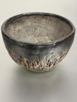 A Eddie Thompson Gatehouse Rodil Pottery Isle of Harris stoneware bowl with incised brushed bark