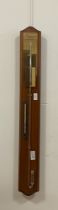 A late 20th century mercury stick barometer and thermometer with gilt registers all on a moulded