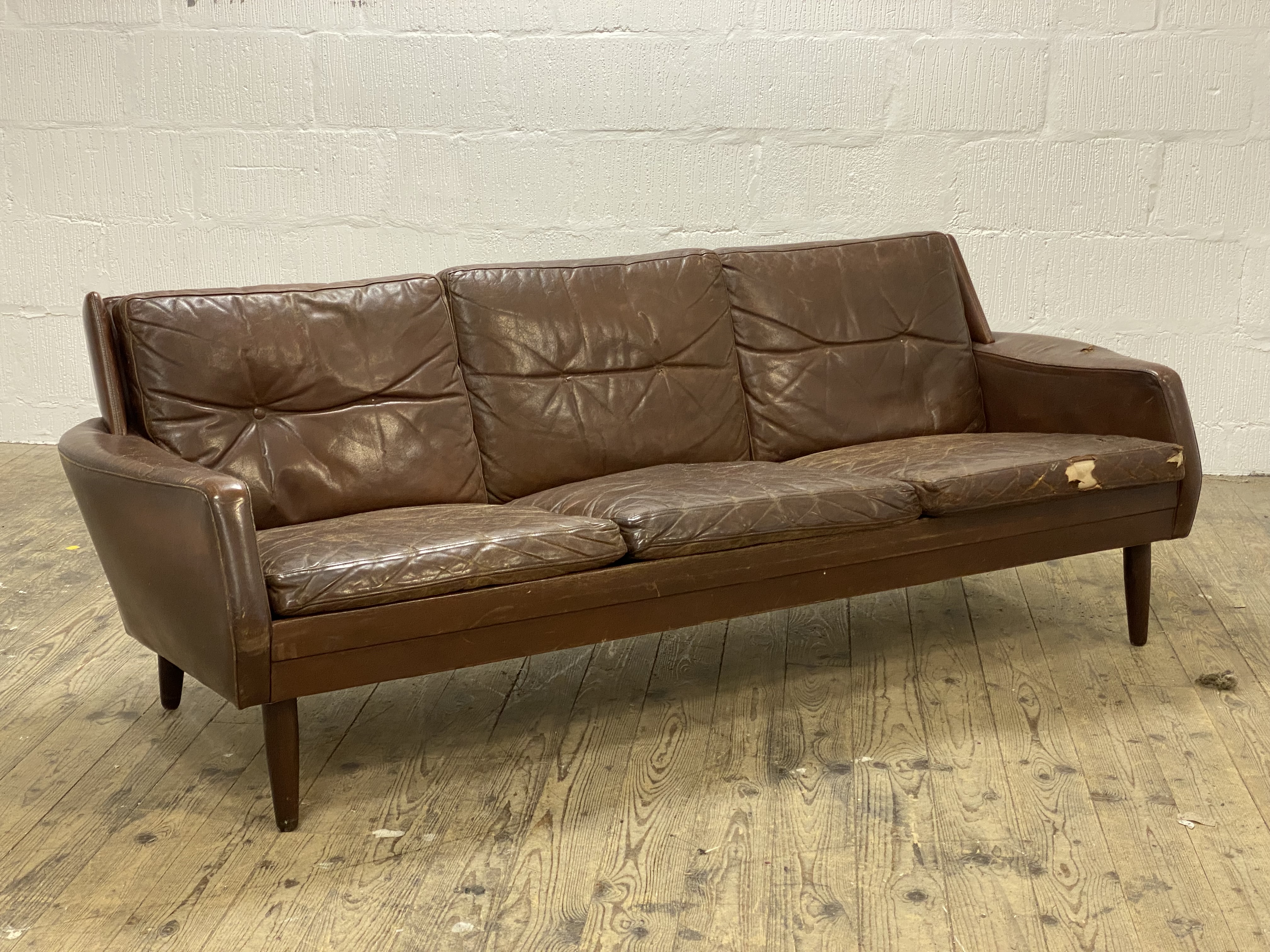 A Danish mid century three seat sofa, circa 1960's / 70's, the frame and squab cushions - Image 2 of 4