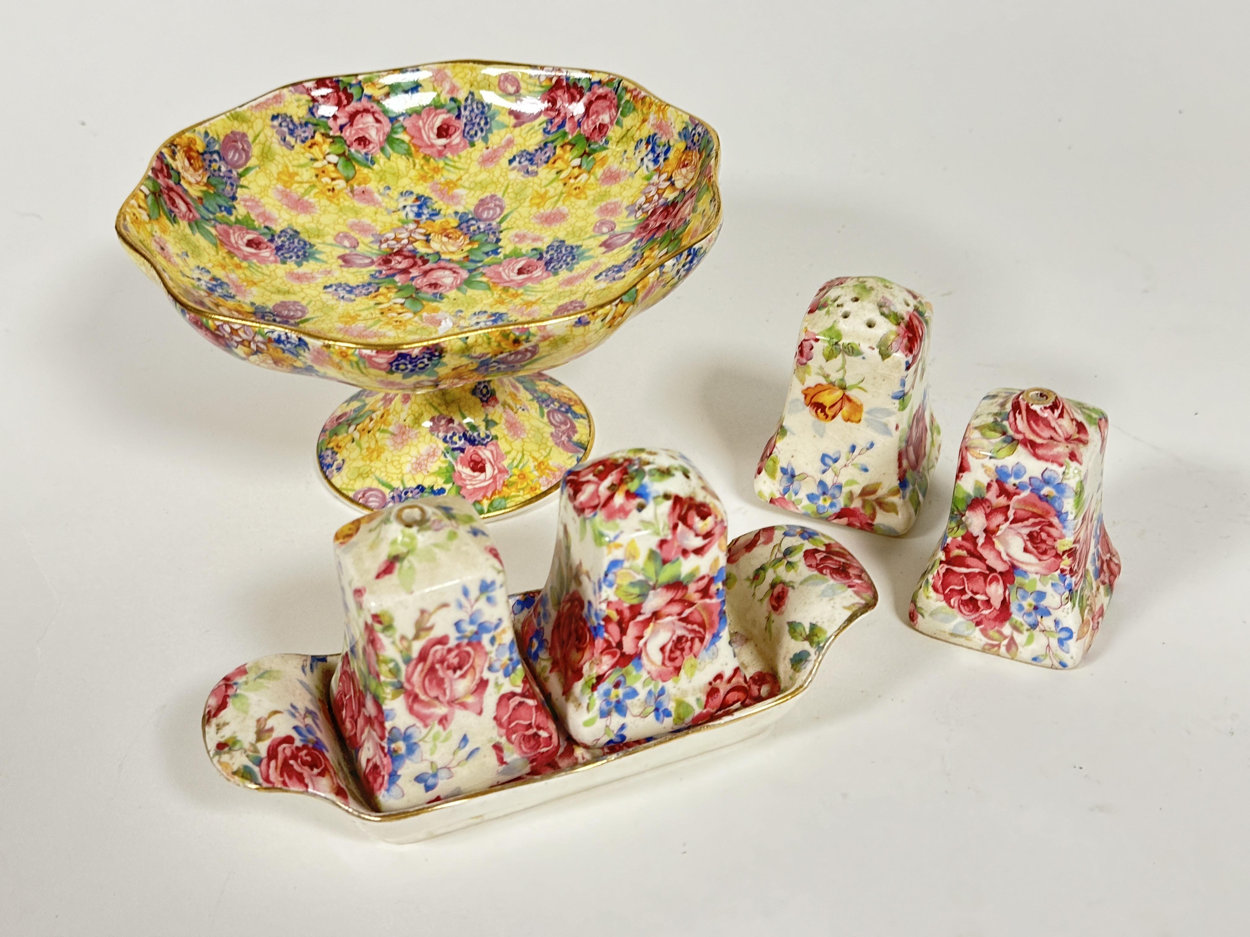 A Royal Winton Welbeck pattern Chintz ware comport shows no signs of damage or repairs H x 8.5cm D