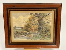 C Davies, Woodland stream with Stork to background, watercolour, signed and dated 1884 bottom