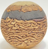 William (Bill) McNamara, a 1970s studio pottery spherical vase with narrow mouth and abstract