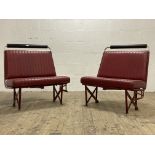 A pair of 1960's banquets / bench seats, of tubular construction and with red vinyl seat and back
