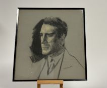 Jacob Kramer (British/Russian 1892-1962), Portrait headshot of a man wearing a suit and tie, chalk