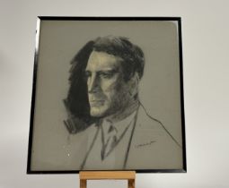 Jacob Kramer (British/Russian 1892-1962), Portrait headshot of a man wearing a suit and tie, chalk