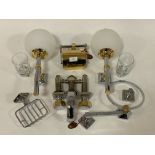 A suite of contemporary chrome and gilt metal bathroom fittings in the Art Deco style, comprising