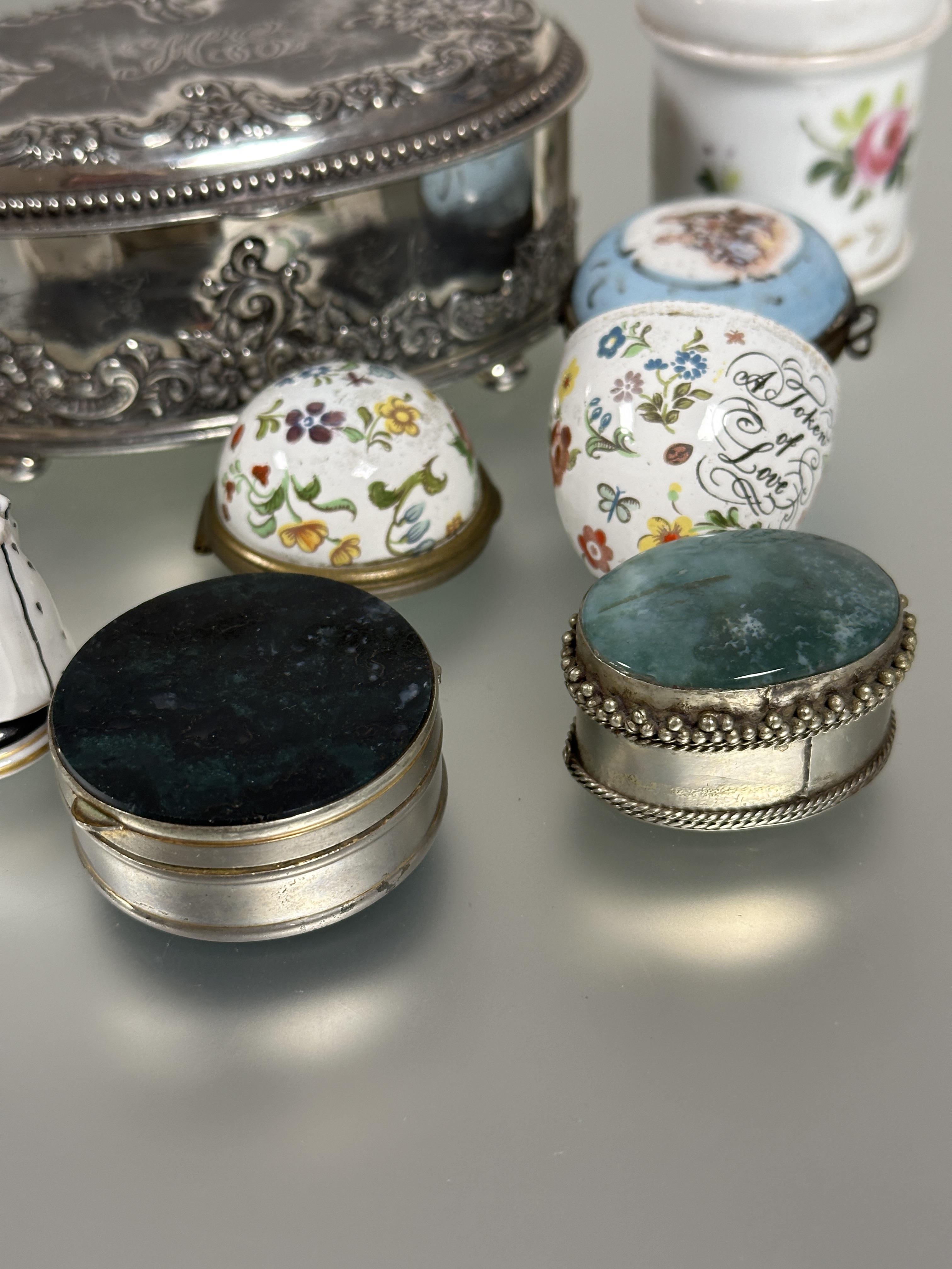 A crystal slice cut glass panel sided ointment jar with Chester silver chased top depicting two - Image 3 of 4