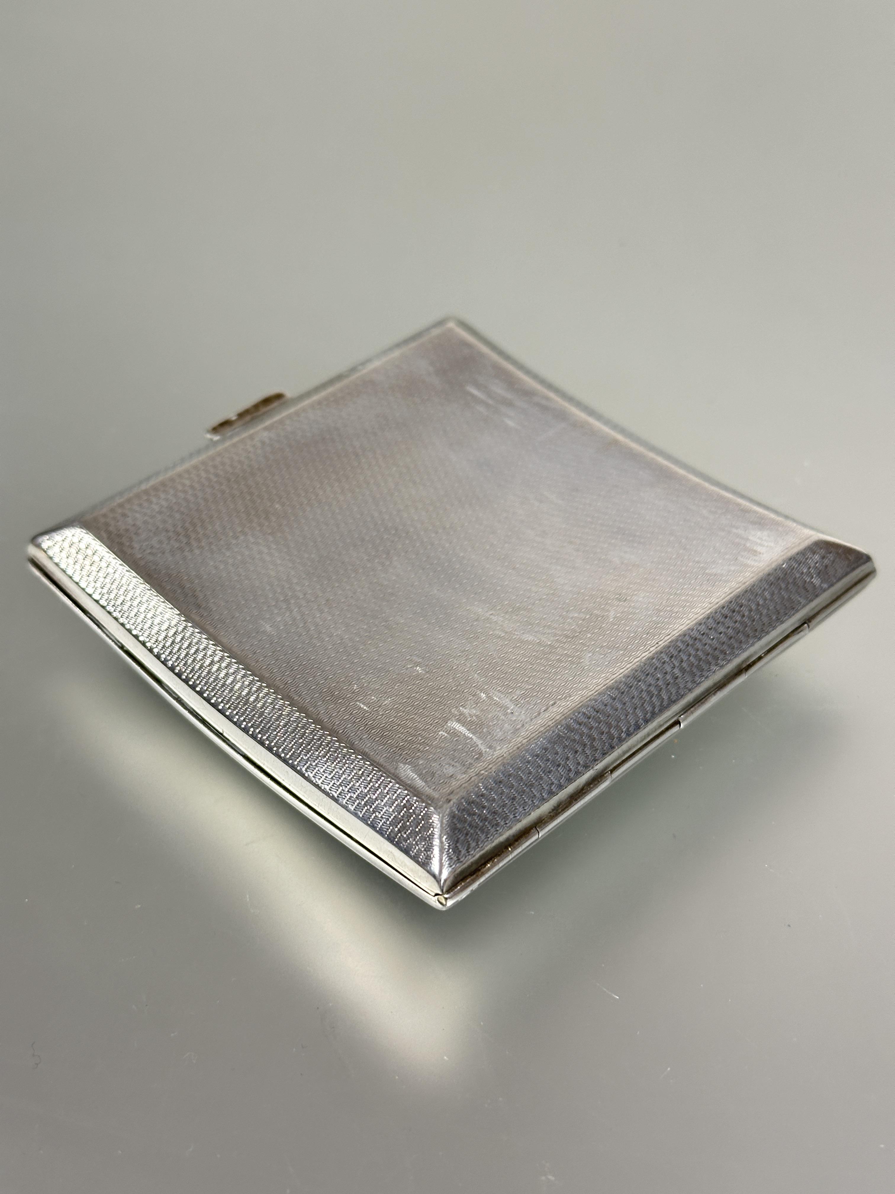 A Birmingham silver cigarette case of square curved pocket design with Art Deco engraved and - Image 2 of 3