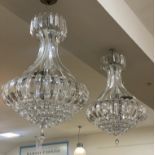 A pair of contemporary chandeliers in the Belle Epoch style, with acrylic lustre drops and five