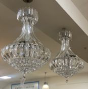 A pair of contemporary chandeliers in the Belle Epoch style, with acrylic lustre drops and five