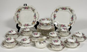 A Hammersley & Co part tea service decorated with Dresden style pattern with gilt edging comprising,
