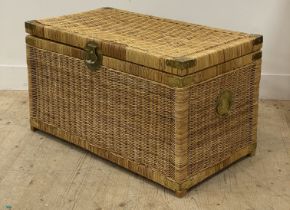 A Chinese brass bond wicker blanket box, with hinged lid and carry handle to each end. H52cm,
