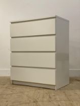 A contemporary white laminate chest fitted with four drawers. H100cm, W81cm, D50cm.