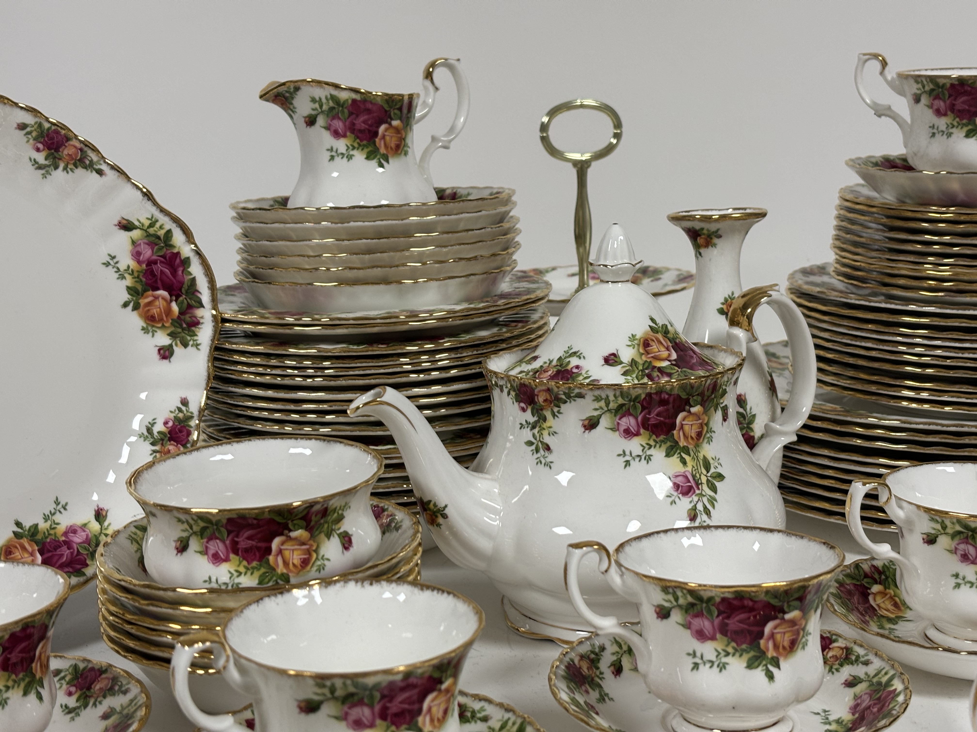 A Large Royal Albert Old Country Roses dinner/tea service comprising, a two-tier cake stand (h-25. - Image 2 of 4