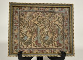 A 19thc Persian made in Isfahan, hand-embroidered figural story textile. (17cmx21cm)