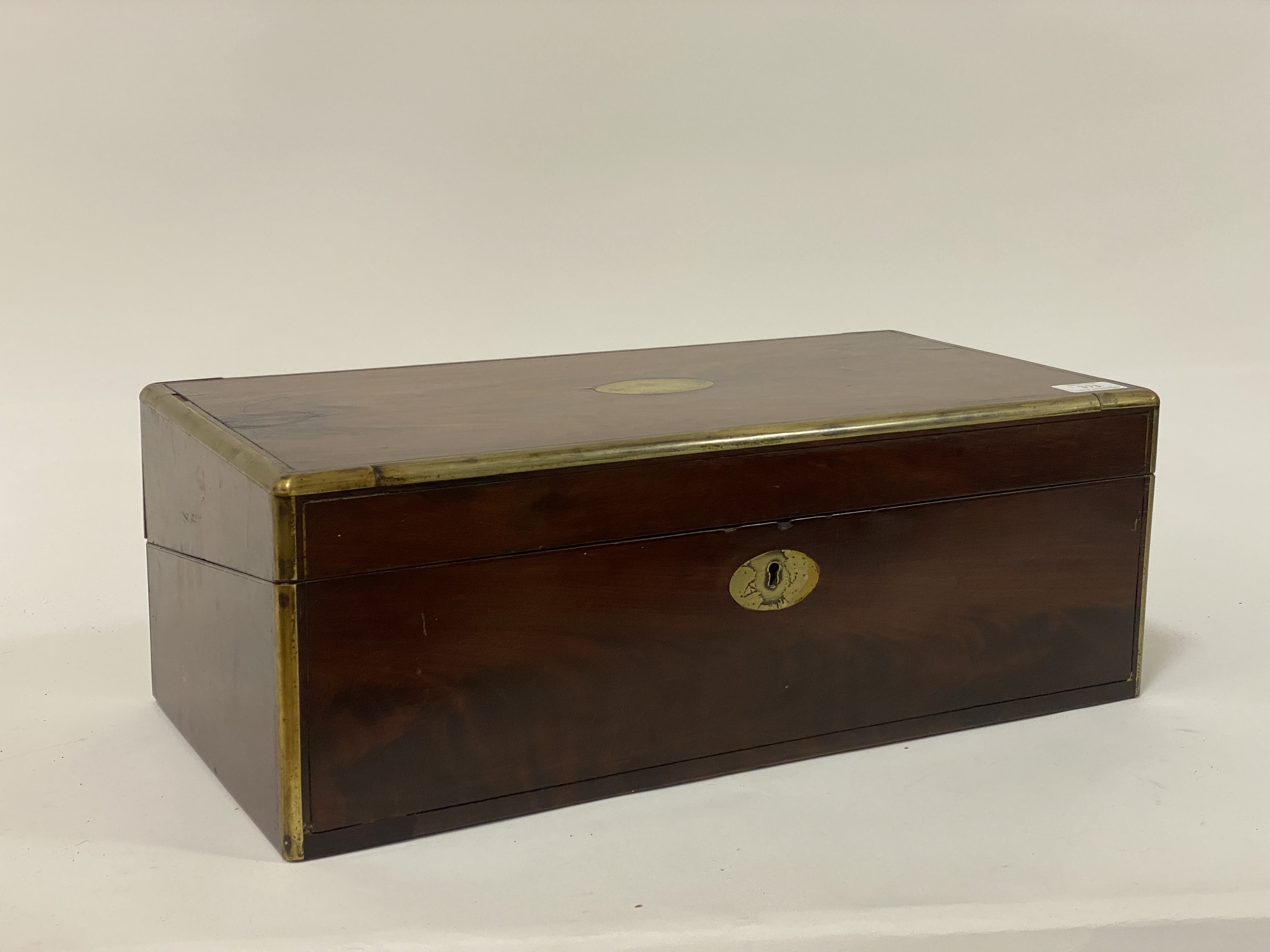 A 19th century mahogany brass bound writing slope, having a fitted interior and inset with gilt - Image 2 of 2