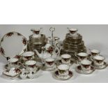 A Large Royal Albert Old Country Roses dinner/tea service comprising, a two-tier cake stand (h-25.